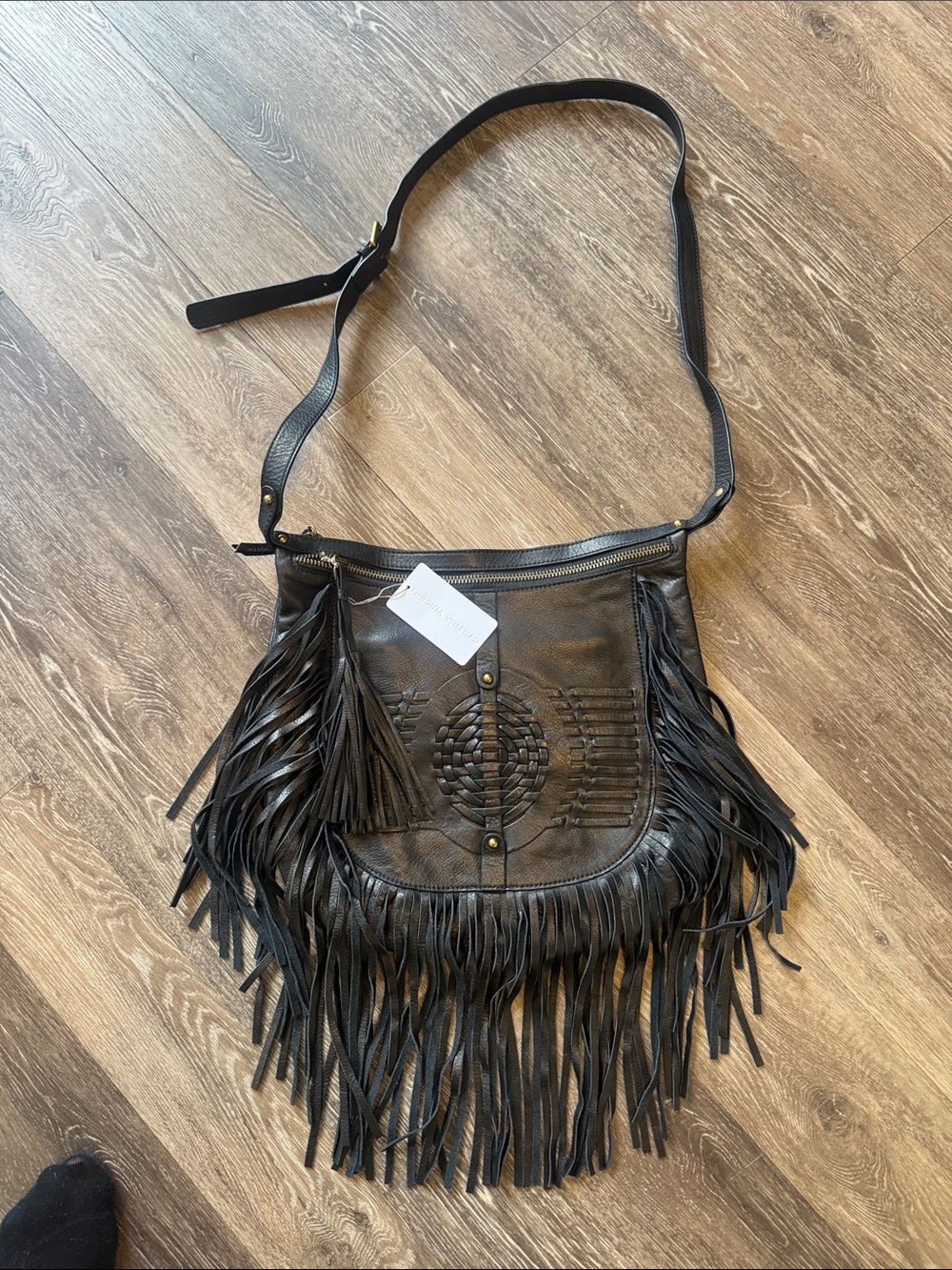 NWT Cynthia Vincent Black Fringe “Babe” Saddle Bag/ Crossbody Messenger